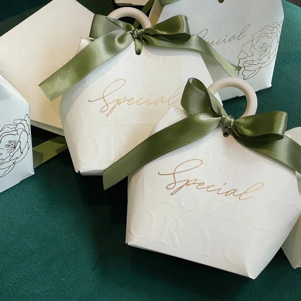 Mini Gift Bags With Olive Ribbon Set Of 5
