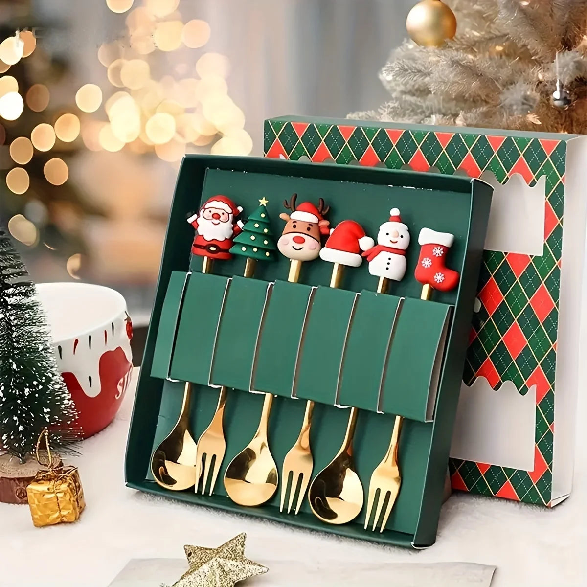 Festive Gold Dessert Cutlery Set – Christmas Edition (4pcs / 6pcs)