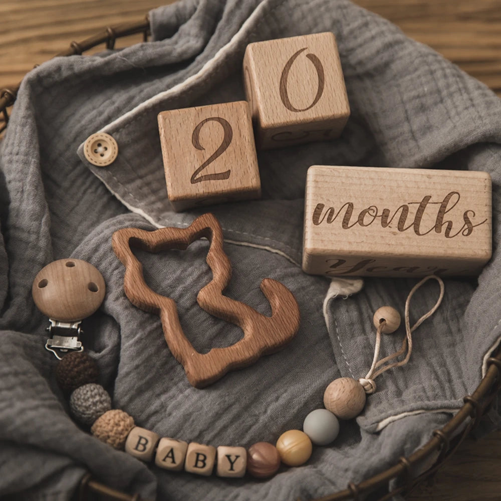 Engraved Wooden Baby Milestone Block Set