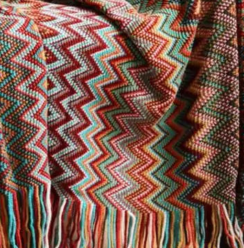 Knitted Chevron Boho Throw Blanket – Soft Tassel Fringe