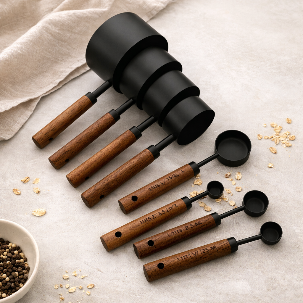 Wood & Brass Measuring Scoop Set – 8 Piece