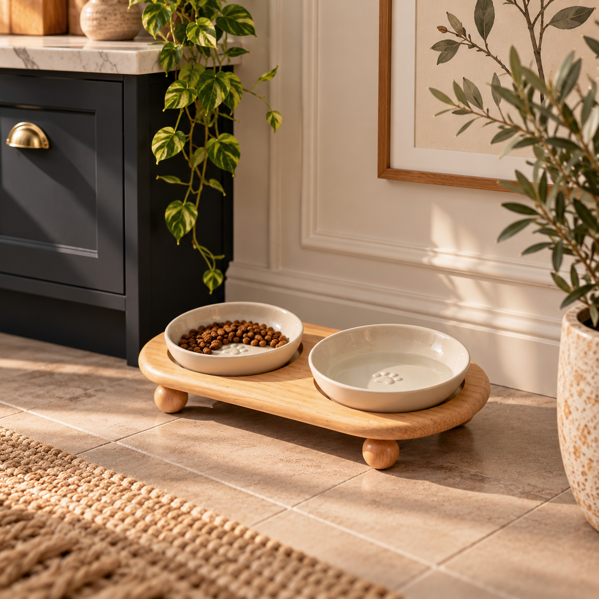 Ceramic Cat Bowls with Stand