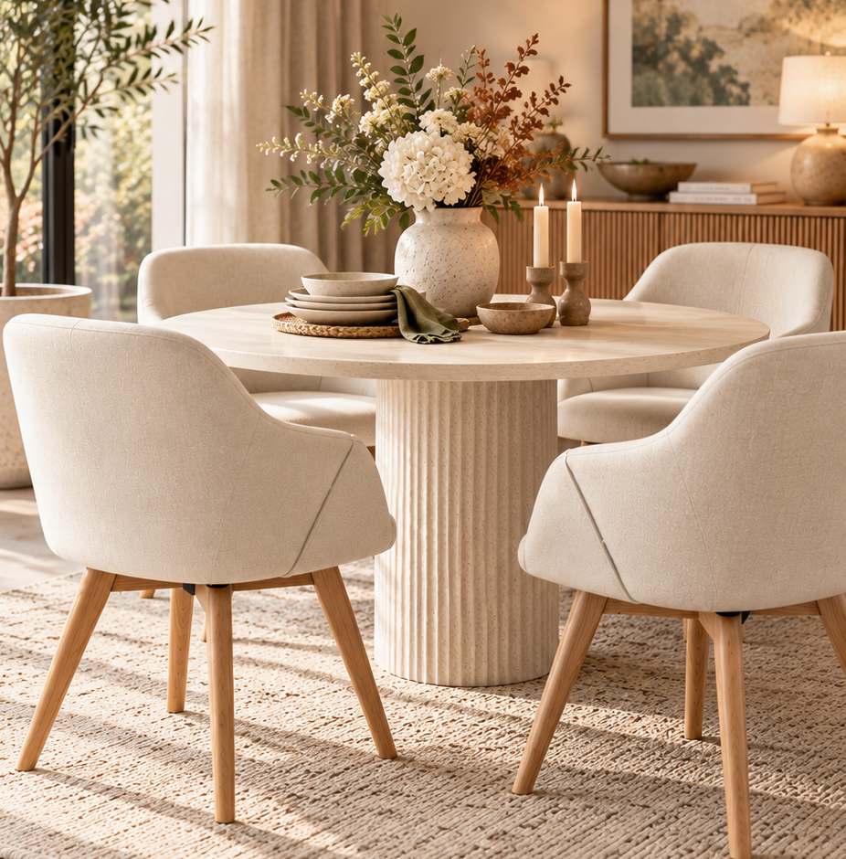 Taupe Linen 360° Swivel Dining Chair