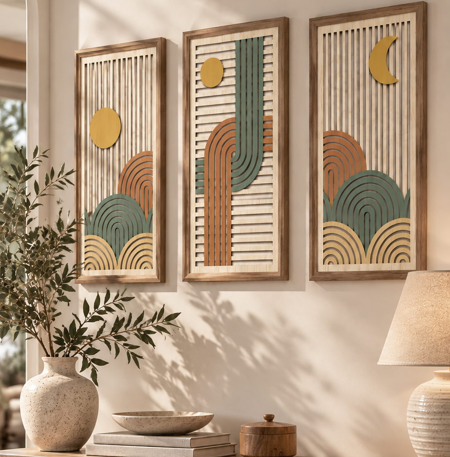 Boho Geometric Wooden Wall Art