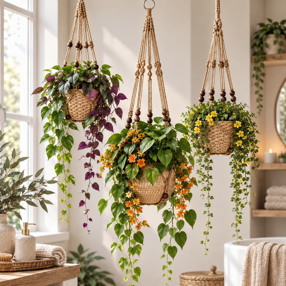 Macramé Natural Jute Hanging Plant Baskets