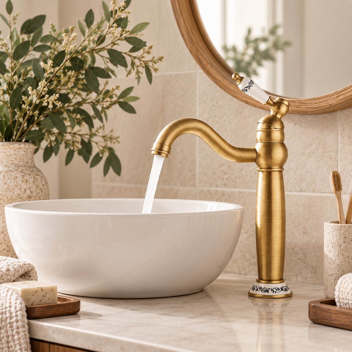 Antique Brass Victorian High-Rise Basin Tap