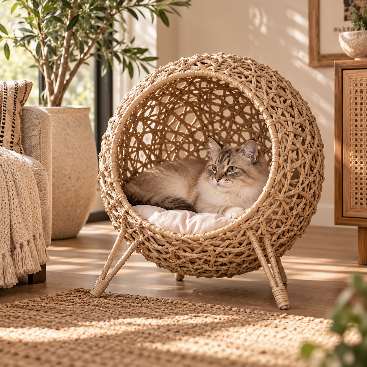 Rattan Cat House with Cushion