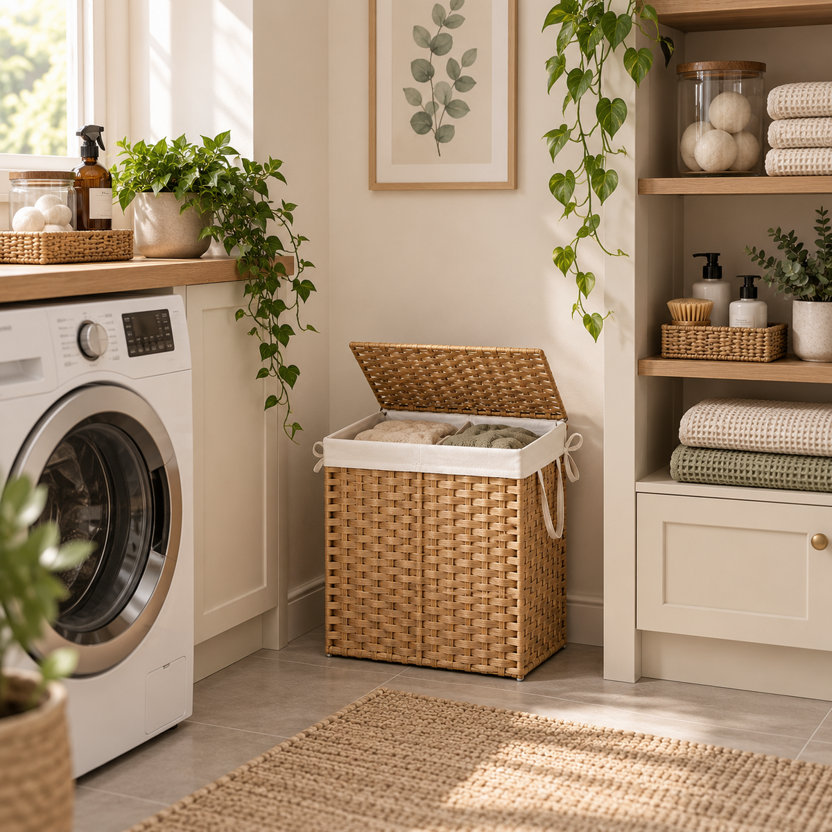 Natural Woven Laundry Basket with Lid