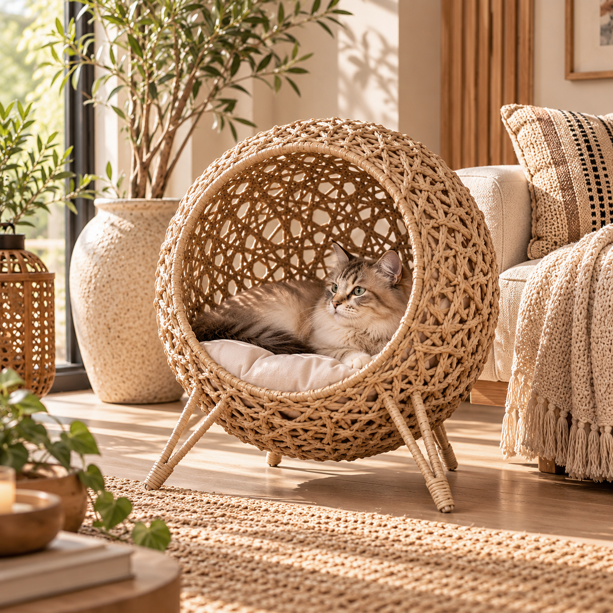 Rattan Cat House with Cushion