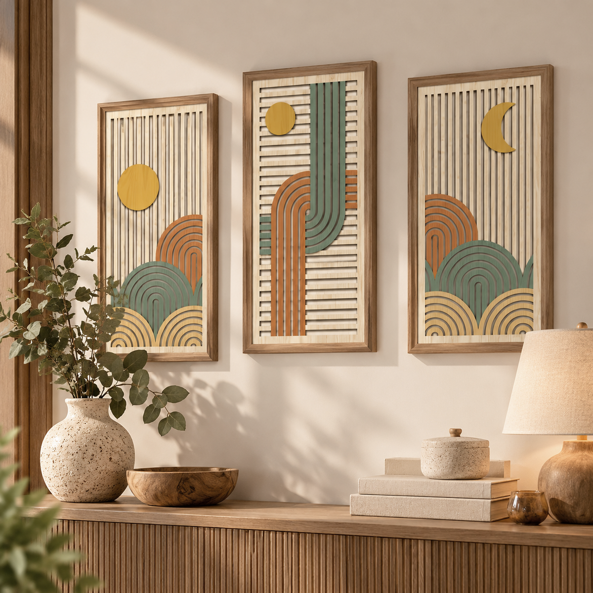 Boho Geometric Wooden Wall Art