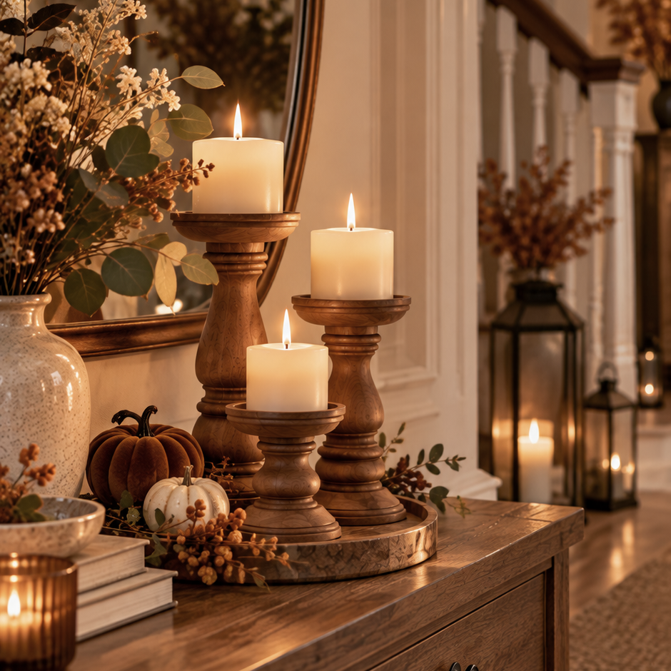 Rustic Wooden Pillar Candle Holders