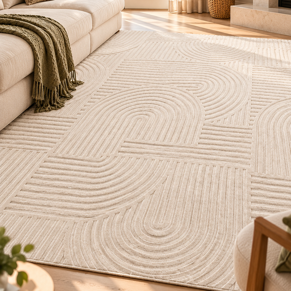 Beige Geometric Washable Area Rug