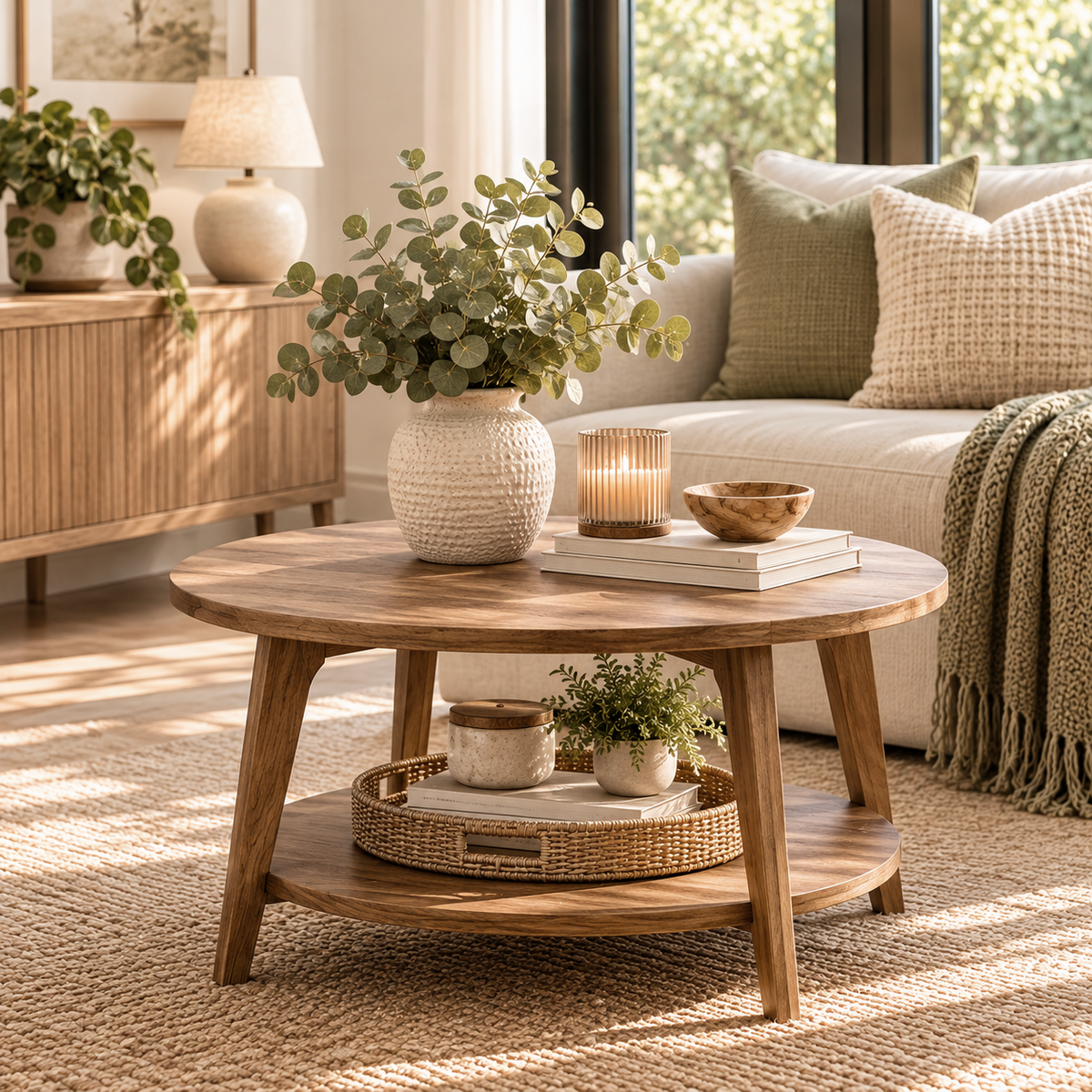 Honey Brown Round Coffee Table