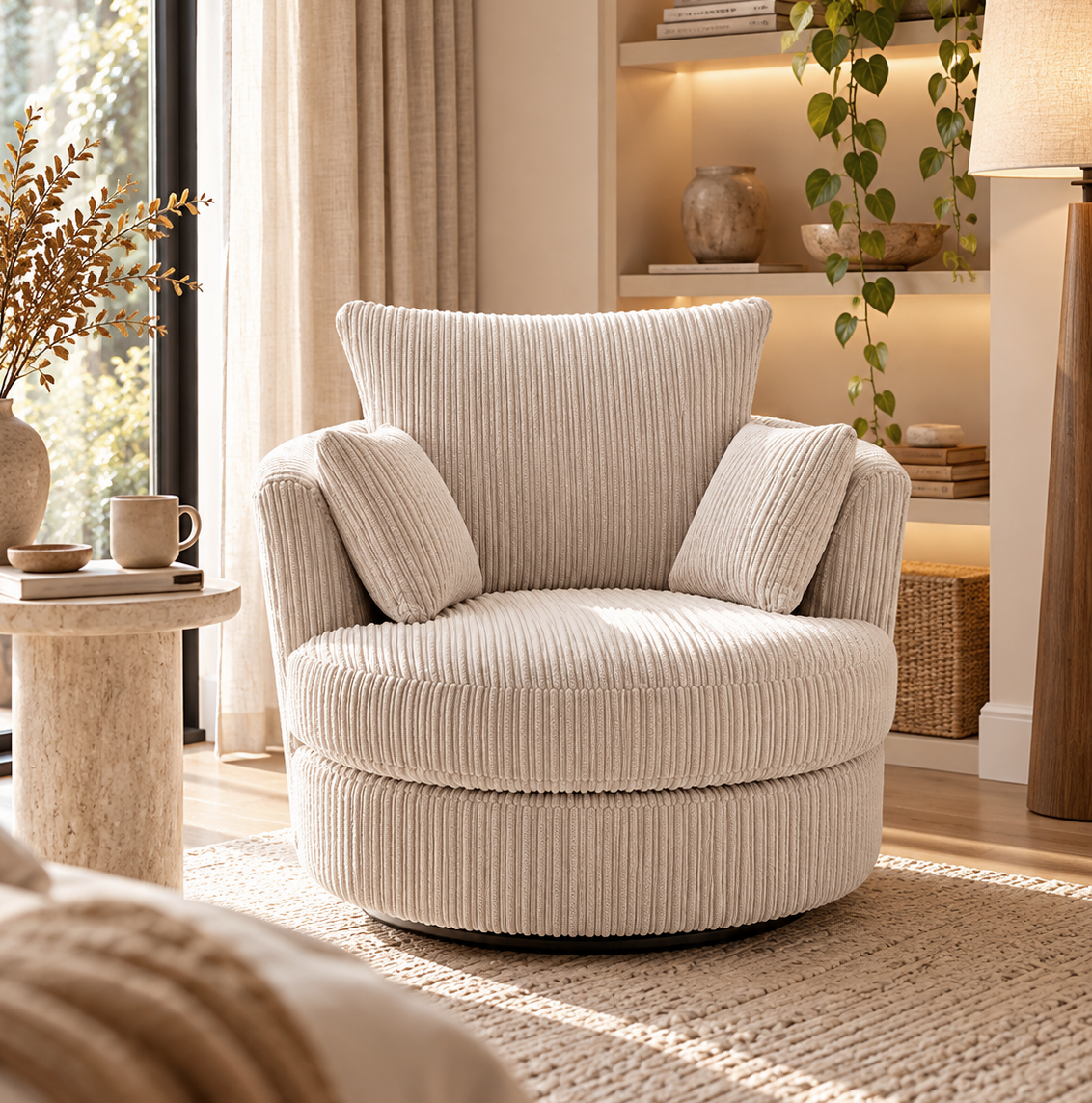 Cream Jumbo Cord 360° Swivel Chair