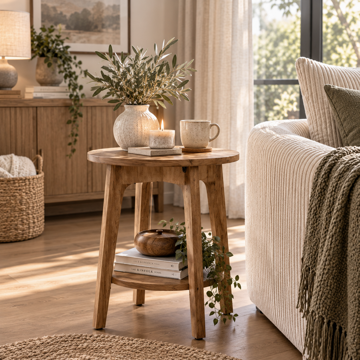 Honey Brown Round Side Table