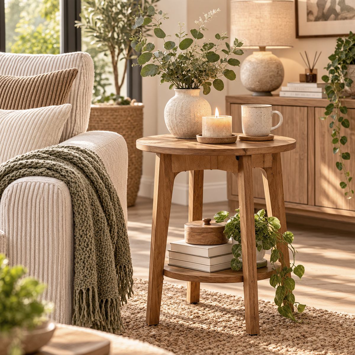 Honey Brown Round Side Table