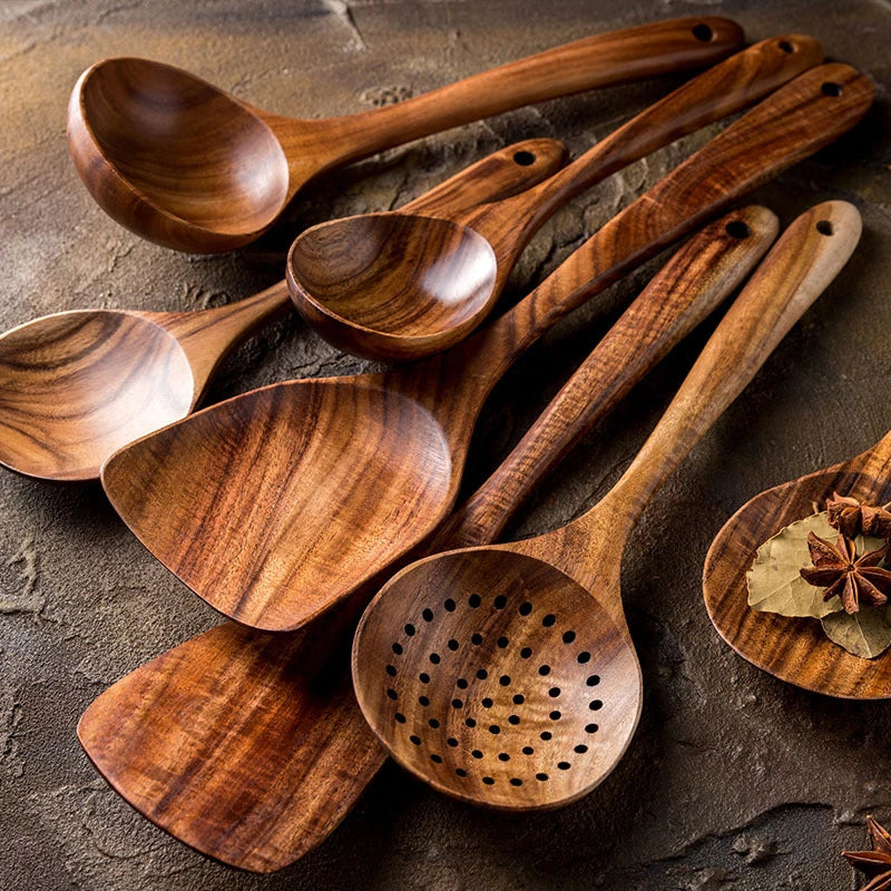 Natural Acacia Wood Cooking Utensil Set of 4pc & 7pc