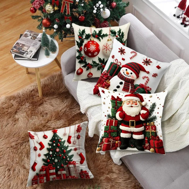 Festive Linen Plush Christmas Pillowcase