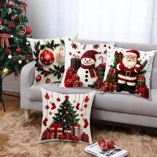 Festive Linen Plush Christmas Pillowcase