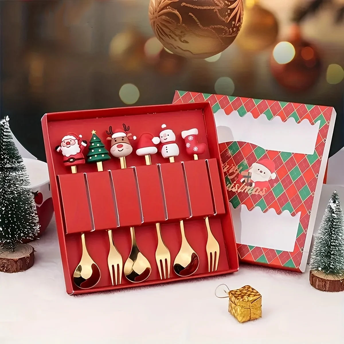 Festive Gold Dessert Cutlery Set – Christmas Edition (4pcs / 6pcs)