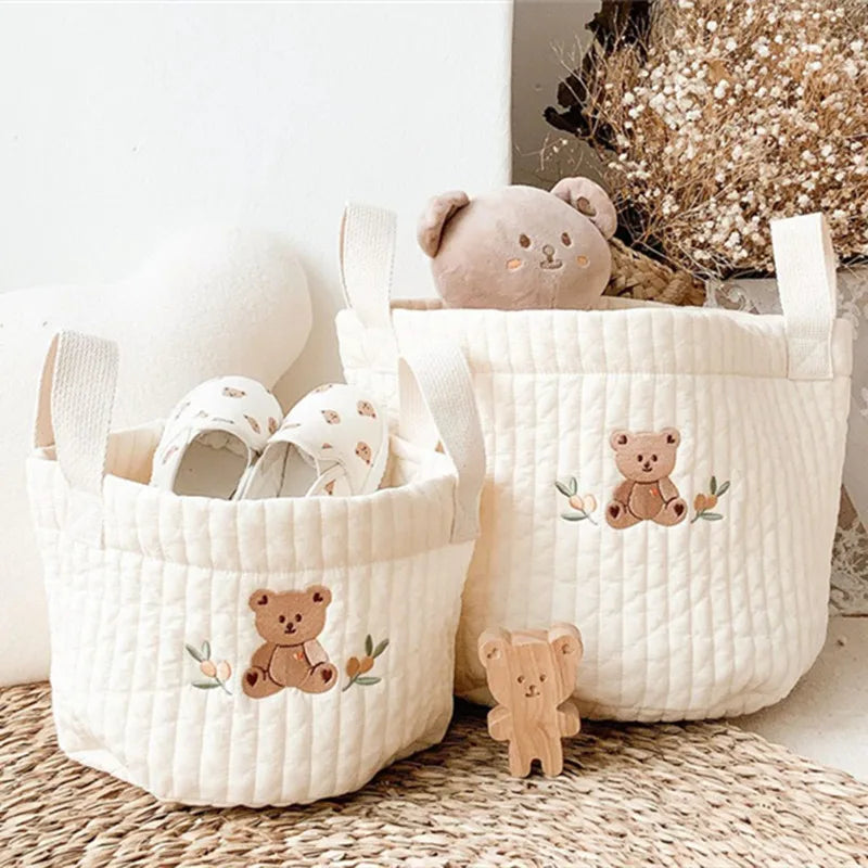 Embroidered Cotton Storage Basket