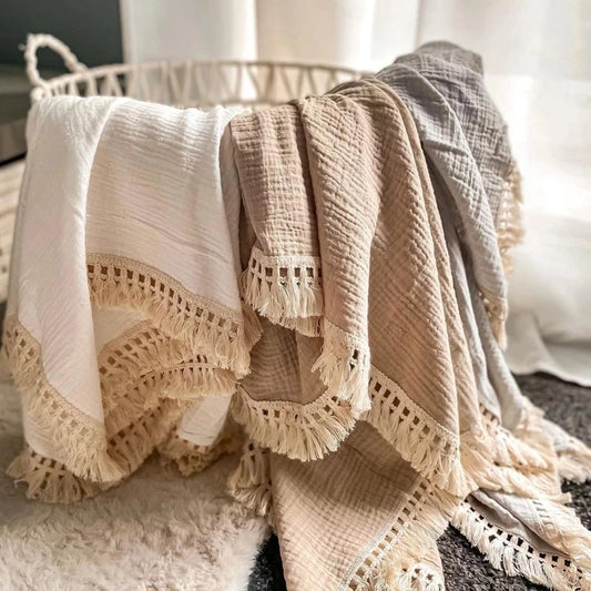 Cotton Muslin Tassel Throw