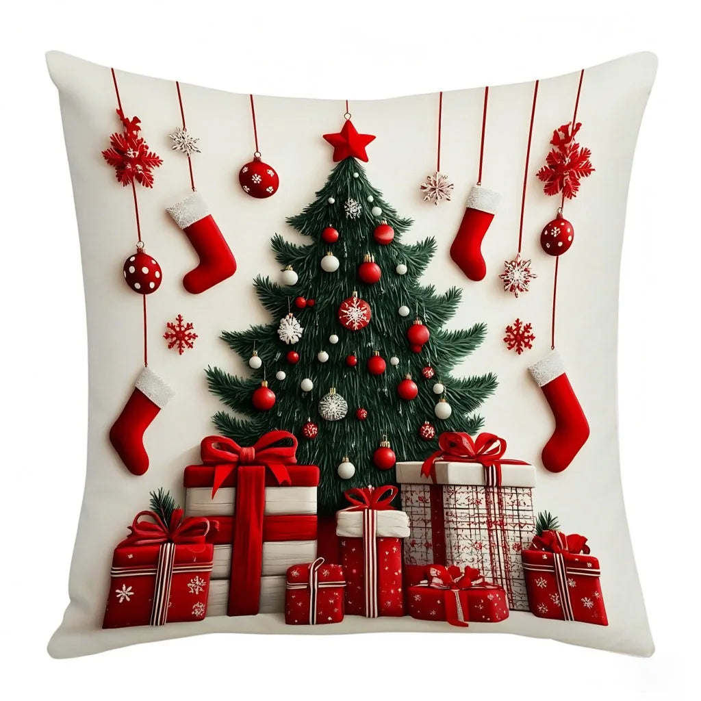 Festive Linen Plush Christmas Pillowcase
