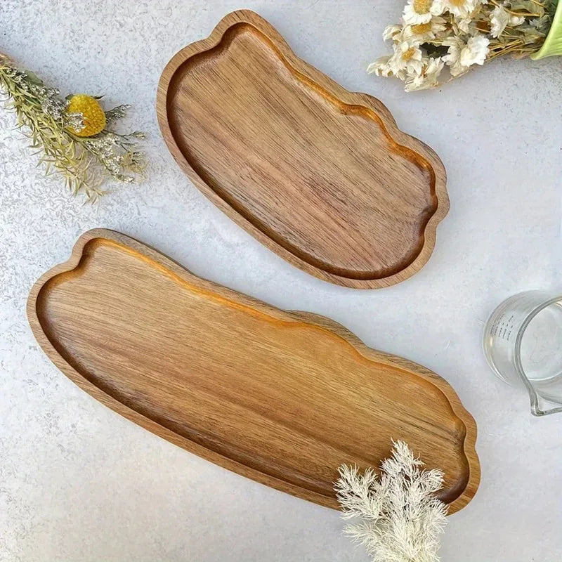 Cloud-Shaped Natural Wood Tray
