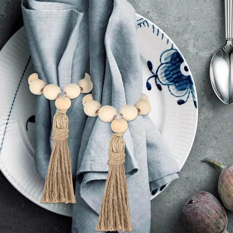 Wood Bead Tassel Garland | Napkin Rings