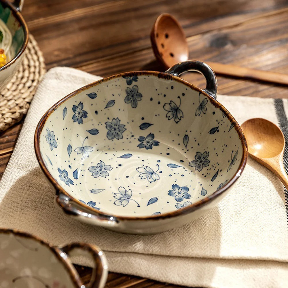 Handcrafted Japanese-Style Ceramic Bowl With Handles