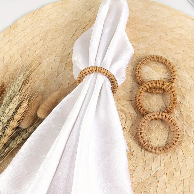 Boho Handwoven Rattan Napkin Rings – Set of 12
