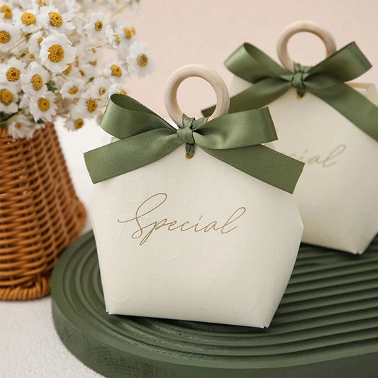 Mini Gift Bags With Olive Ribbon Set Of 5