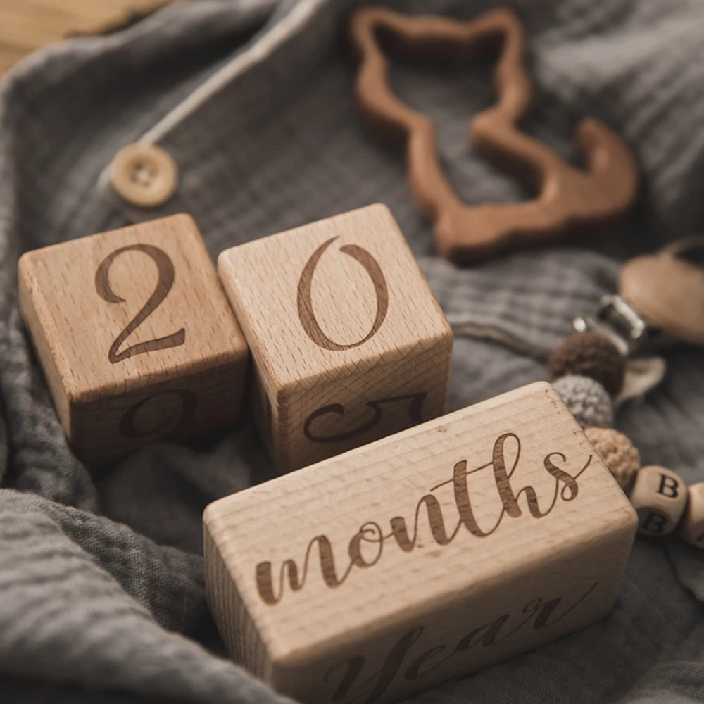 Engraved Wooden Baby Milestone Block Set