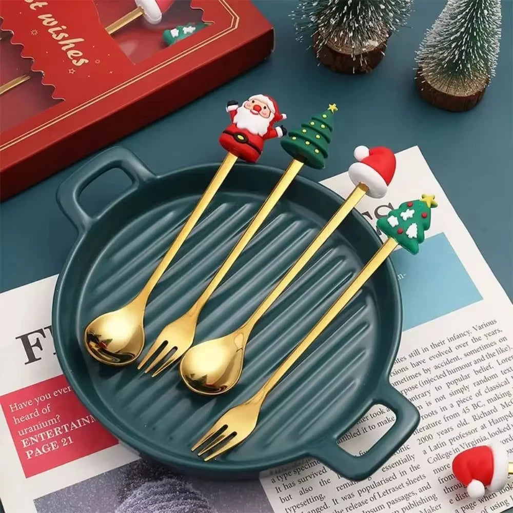 Festive Gold Dessert Cutlery Set – Christmas Edition (4pcs / 6pcs)