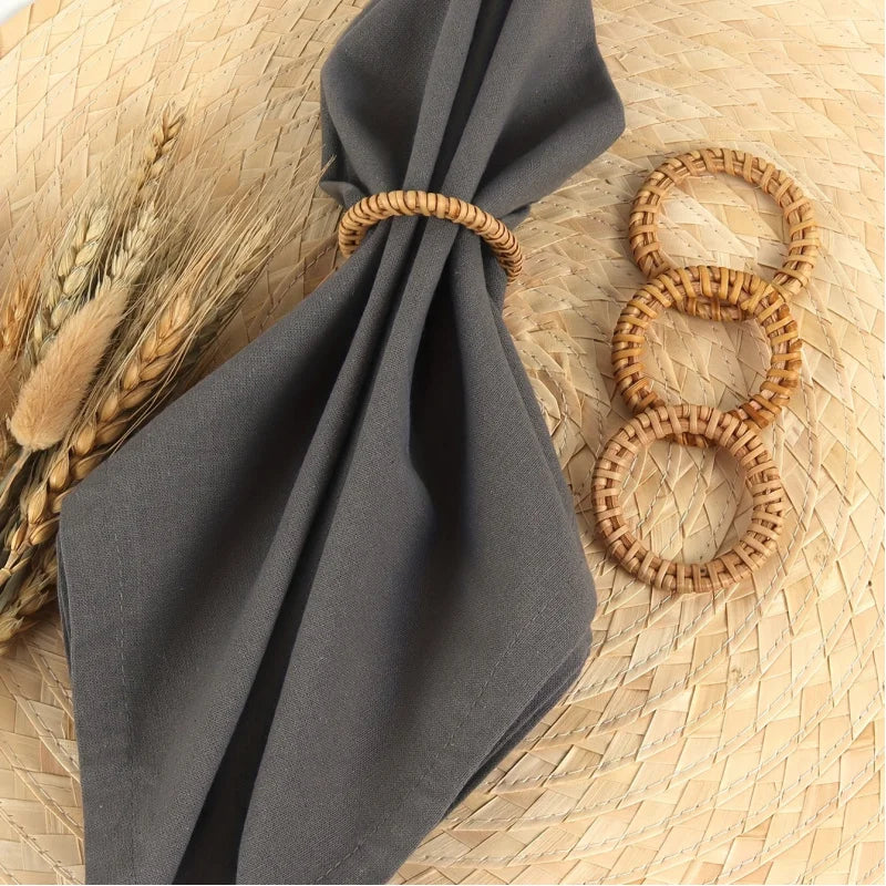 Boho Handwoven Rattan Napkin Rings – Set of 12