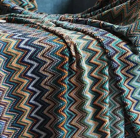 Knitted Chevron Boho Throw Blanket – Soft Tassel Fringe