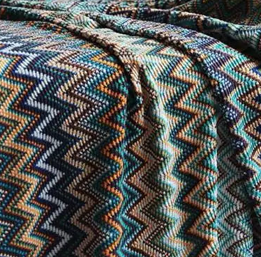 Knitted Chevron Boho Throw Blanket – Soft Tassel Fringe