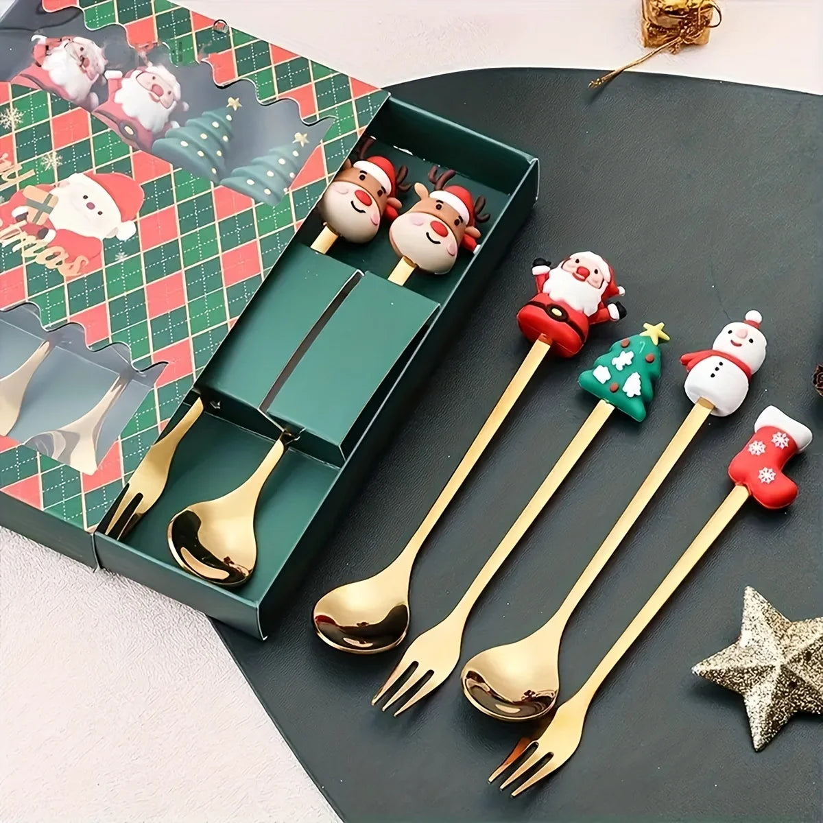Festive Gold Dessert Cutlery Set – Christmas Edition (4pcs / 6pcs)