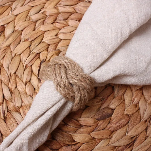 Handwoven Jute Napkin Rings – Natural Table Set