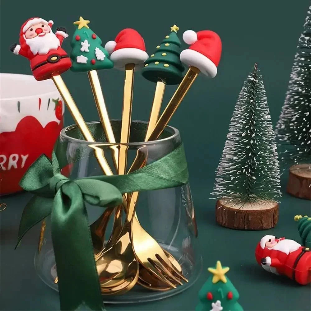 Festive Gold Dessert Cutlery Set – Christmas Edition (4pcs / 6pcs)