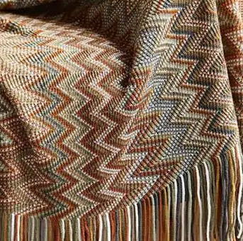 Knitted Chevron Boho Throw Blanket – Soft Tassel Fringe