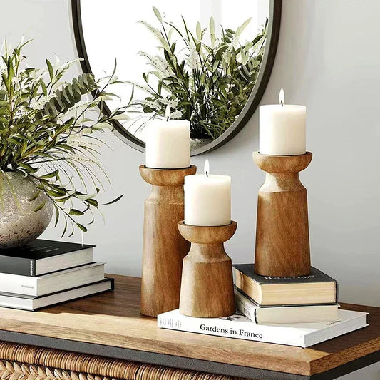 Wooden Candle Holders – Soft Trio of Natural Warmth