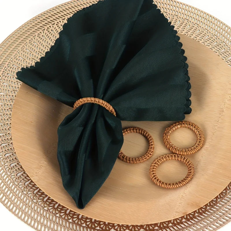 Boho Handwoven Rattan Napkin Rings – Set of 12