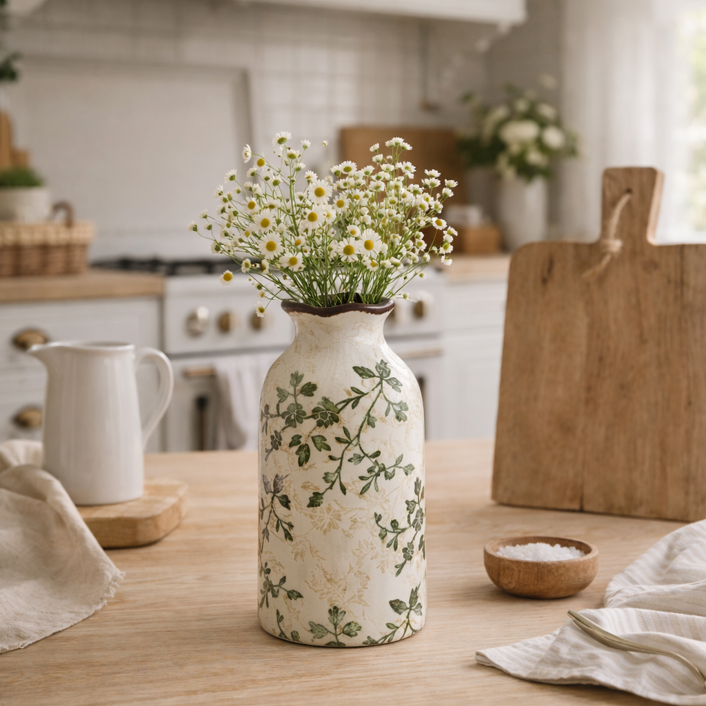 Botanical Crackle Ceramic Vase