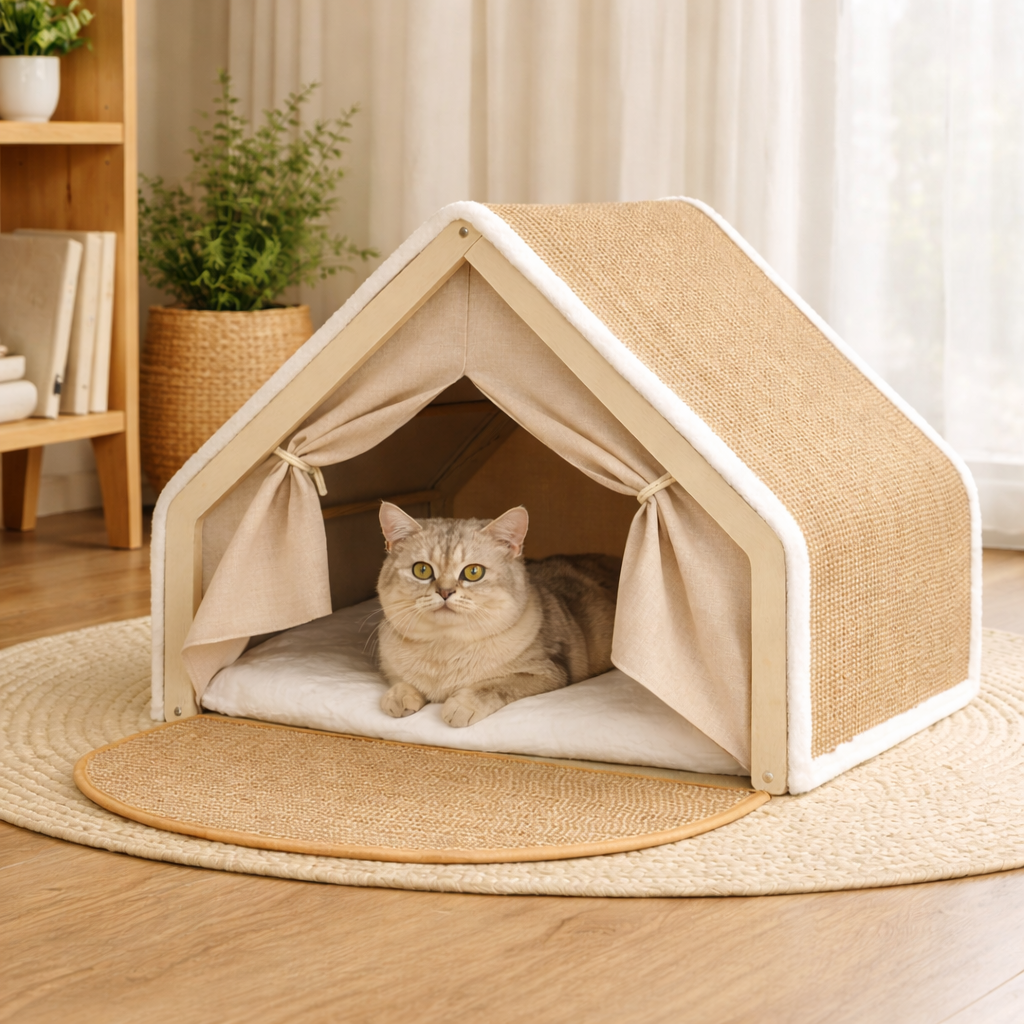 Natural Wood Cat Hideaway Nest