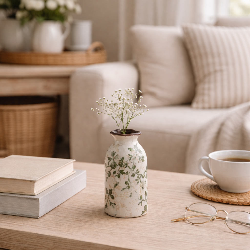 Botanical Crackle Ceramic Vase