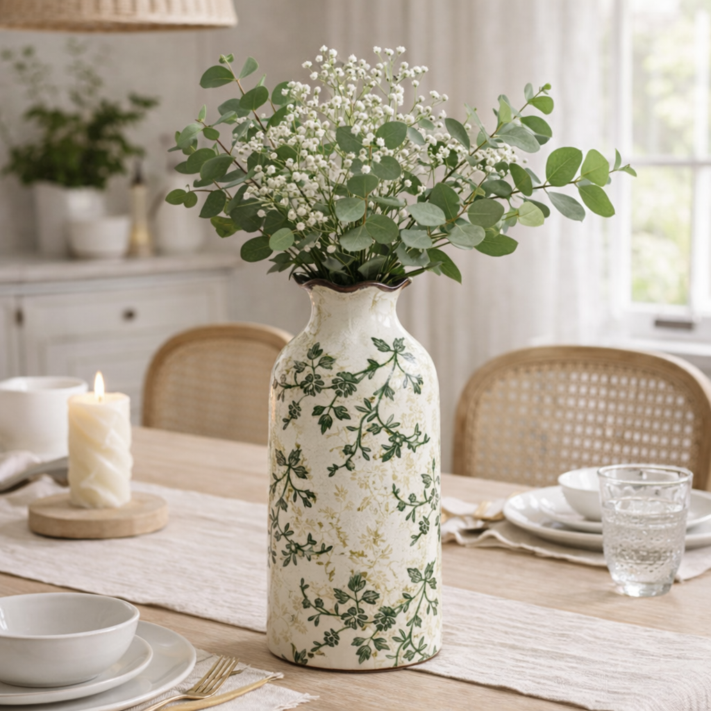 Botanical Crackle Ceramic Vase