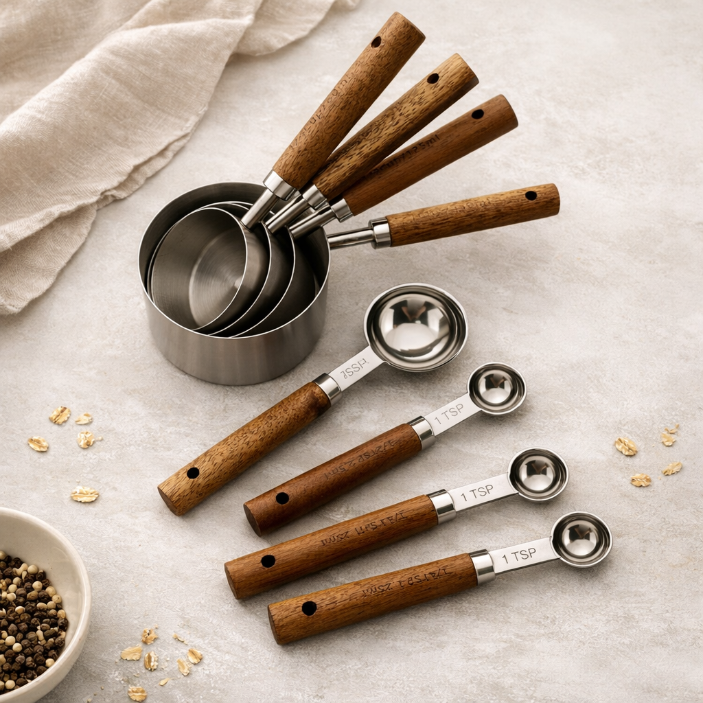 Wood & Brass Measuring Scoop Set – 8 Piece