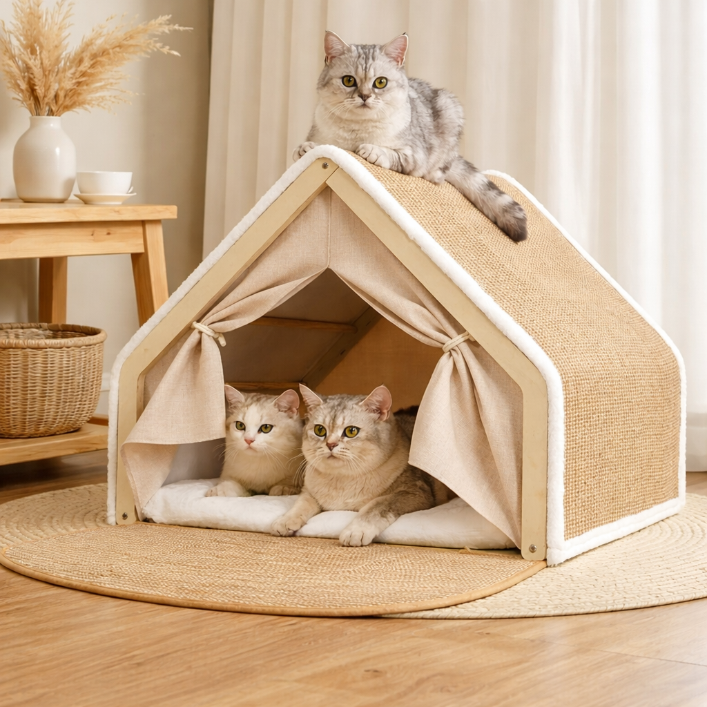 Natural Wood Cat Hideaway Nest