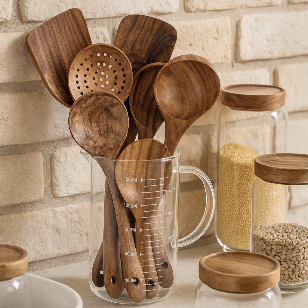 Natural Acacia Wood Cooking Utensil Set of 4pc & 7pc